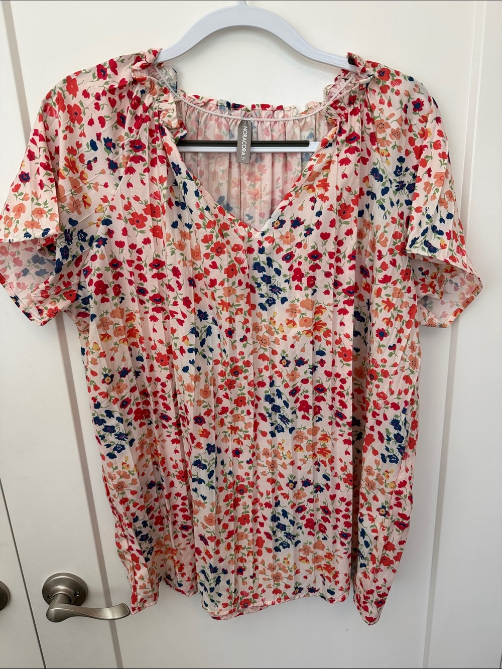 Floral V-Neck Short Sleeve Blouse - Pink Multi